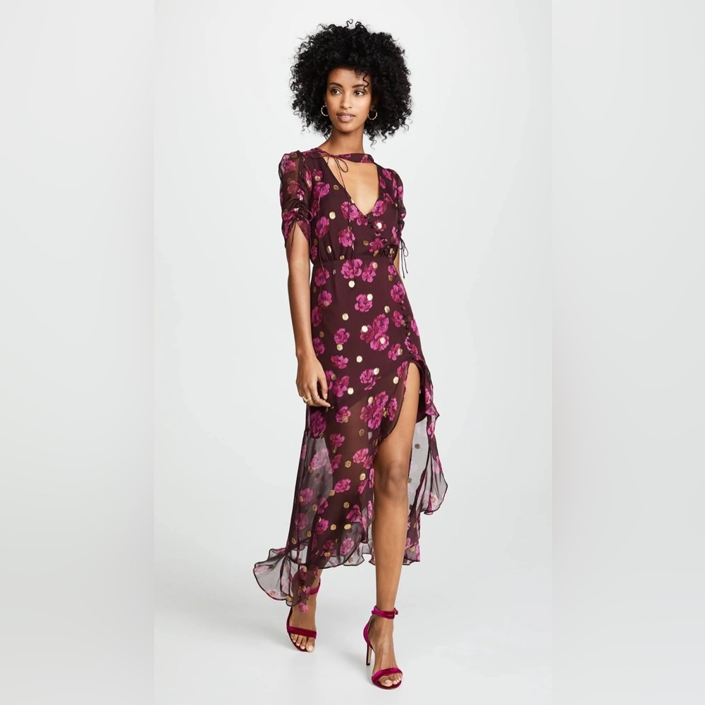 For Love And Lemons Floral Maxi Dress - Burgundy and Pink